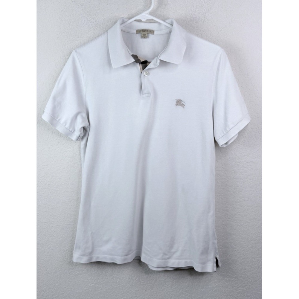 Burberry Brit Pique Polo Shirt Mens M White Nova Check Equestrian Logo Old Money